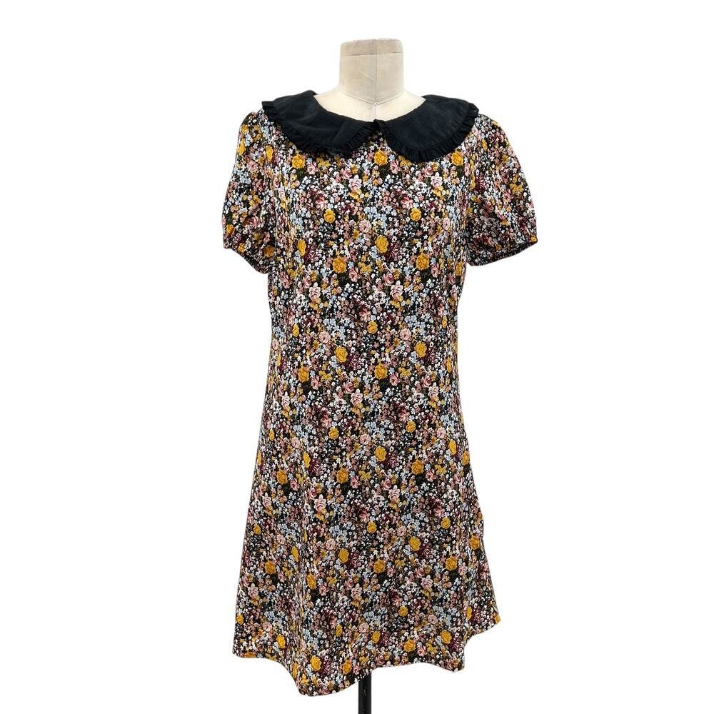 Roolee Floral Print Oversized Collar Neckline Short Sleeve Dress Size Small